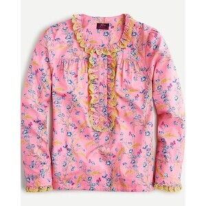 NWT J. Crew Cotton Poplin Ruffle Blouse Wheat Bouquet Floral Print Women XS (B4)